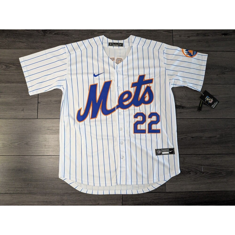 Juan Soto #22 New York Mets White Pinstripe Jersey Men's Sizes - Picture 1 of 3
